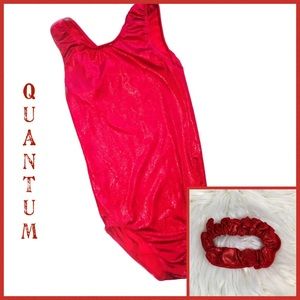Quantum Red Glittery Leotard & Scrunchie 9 *NWOT*